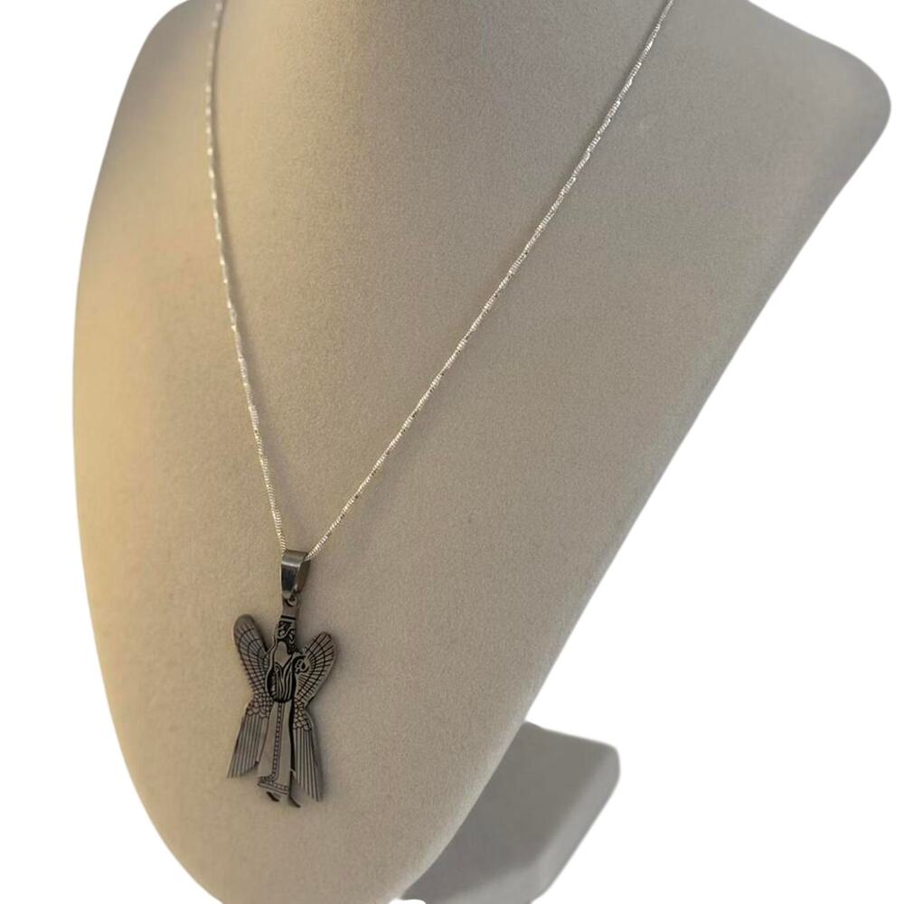 Silver Angel Pendant Necklace Vintage Guardian Angel Stainless Steel Jewelry - Picture 4 of 5